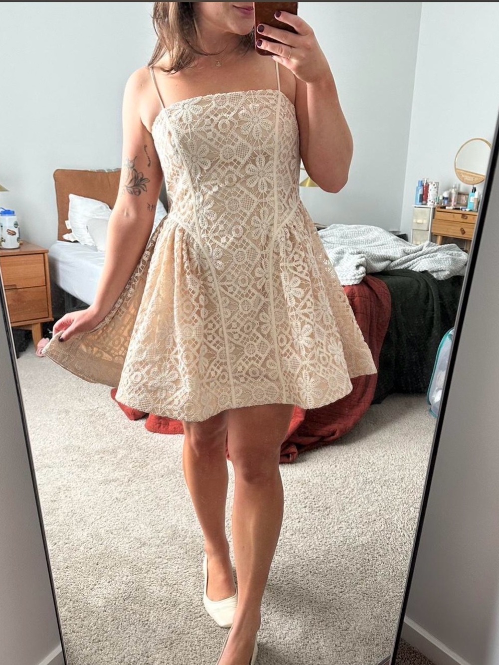Anthropologie Cream Lace Mini Dress with Spaghetti Straps